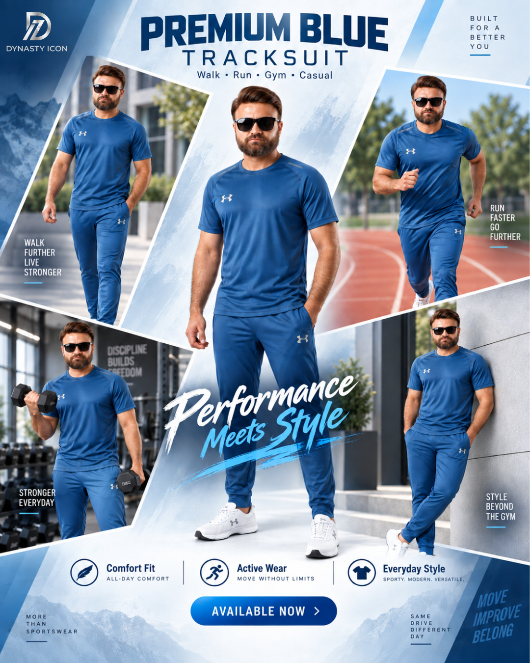 Men's Steel Blue Performance Athletic Tracksuit