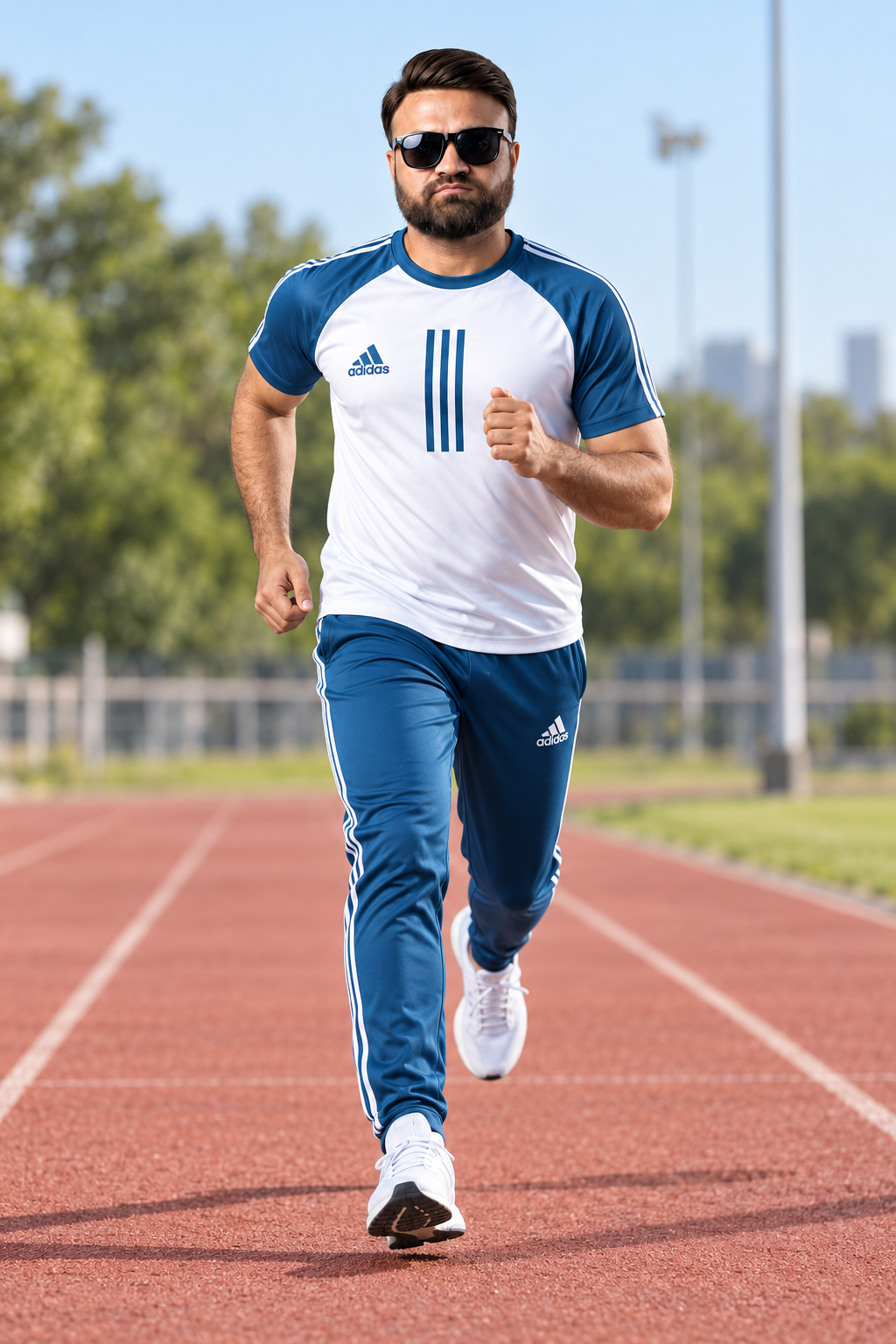 Men's White & Teal Blue Dual-Tone Athletic Tracksuit