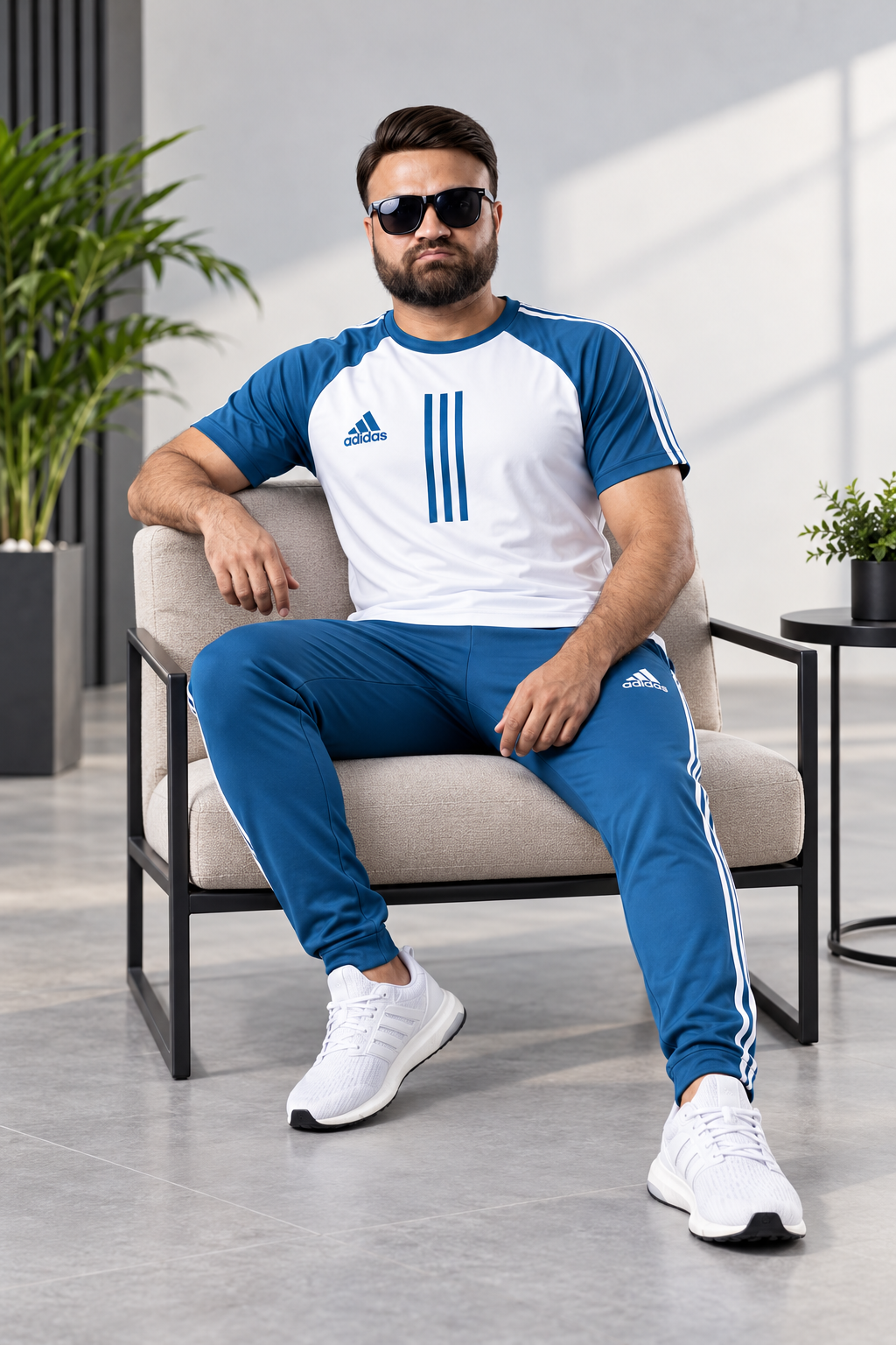 Men's White & Teal Blue Dual-Tone Athletic Tracksuit