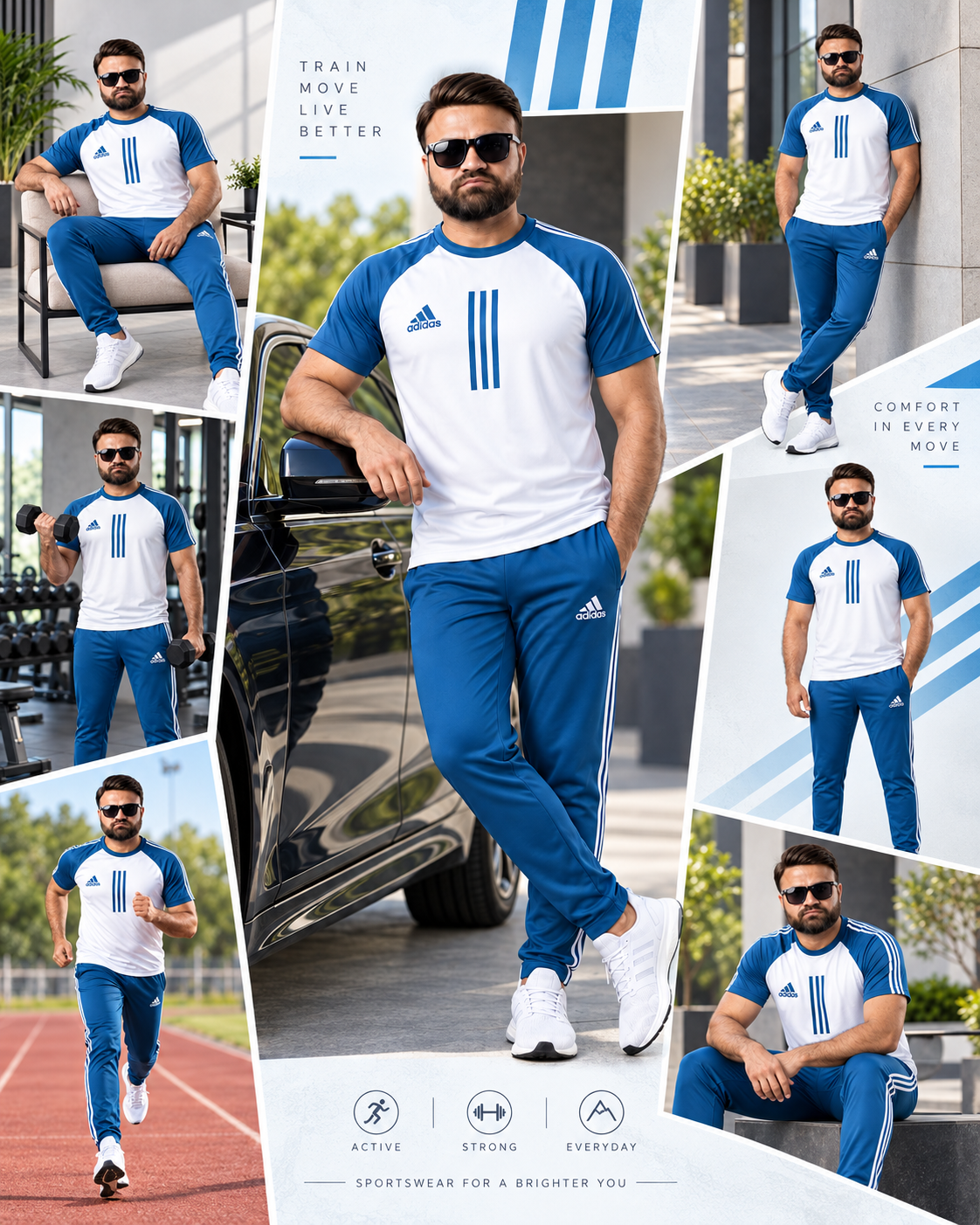 Men's White & Teal Blue Dual-Tone Athletic Tracksuit