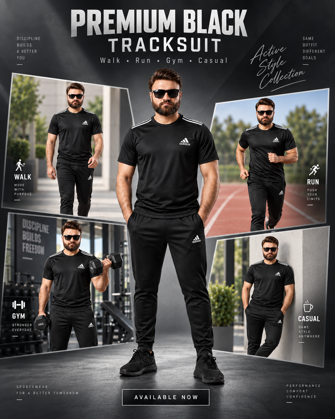 Men's Performance Athletic Tracksuit - Black